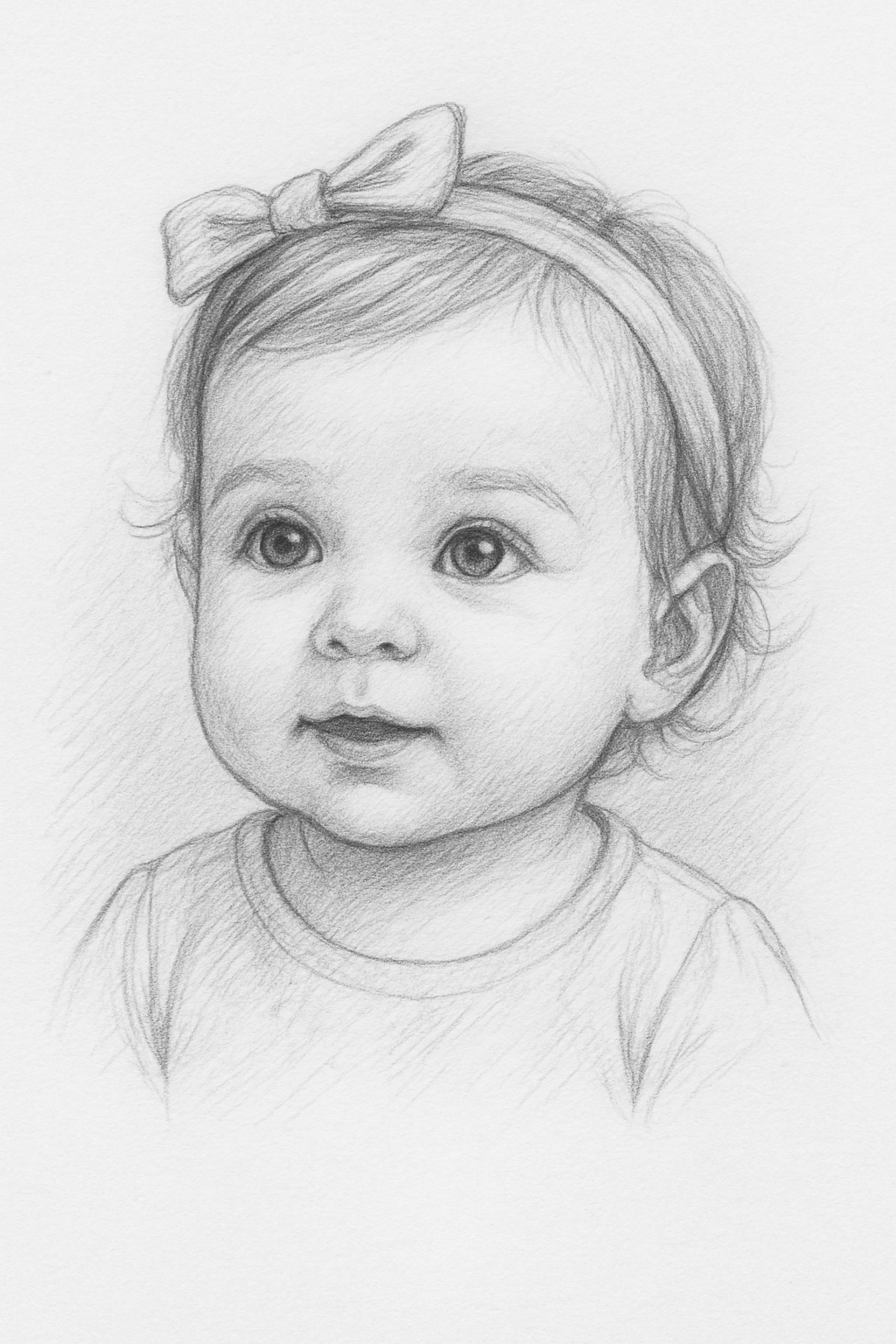 Hand-drawn future baby sketch portrait featuring a cute baby girl with a bow, illustrating tomorrow's smile.