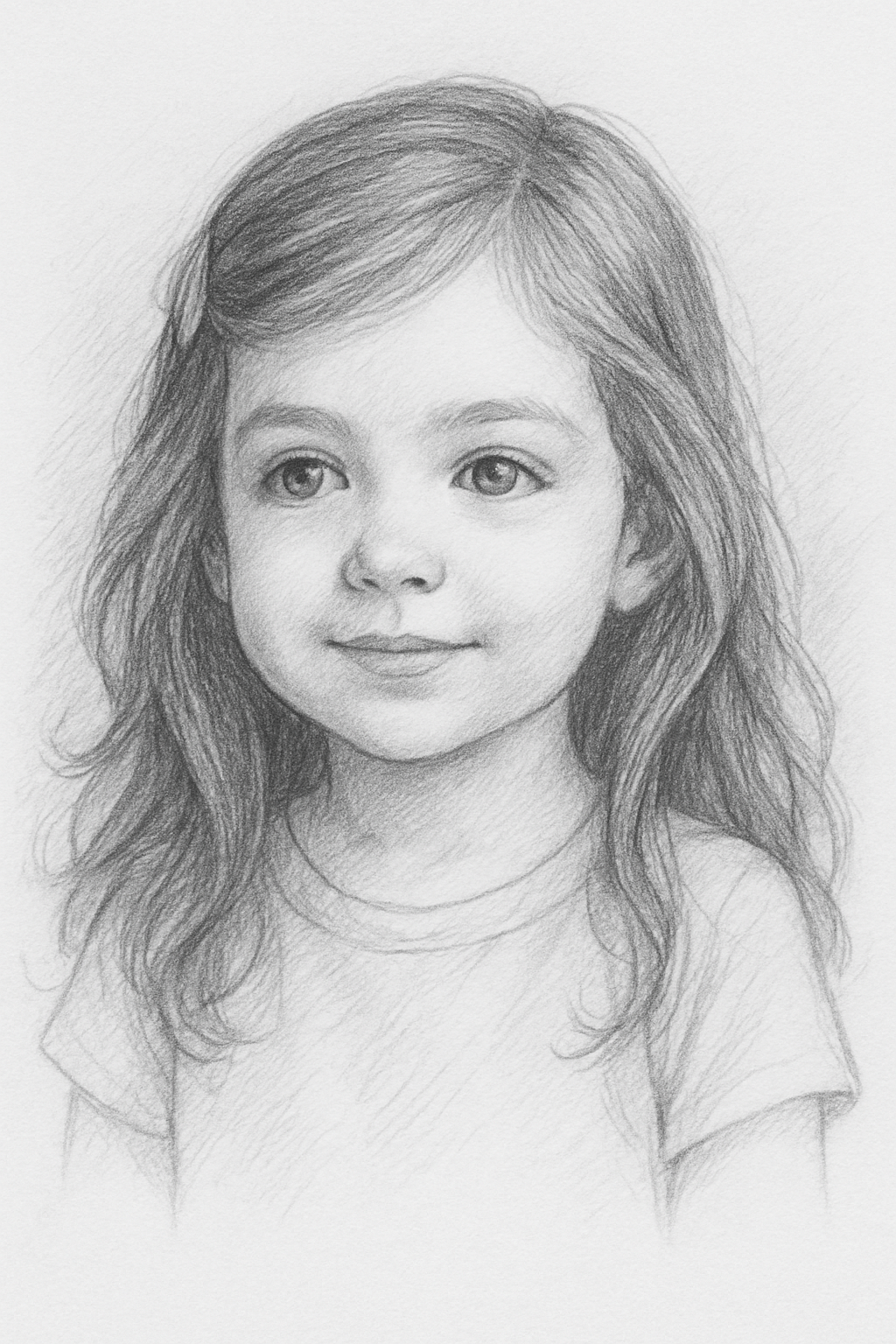 Hand-drawn future baby sketch showcasing a child's smile and features with long hair.