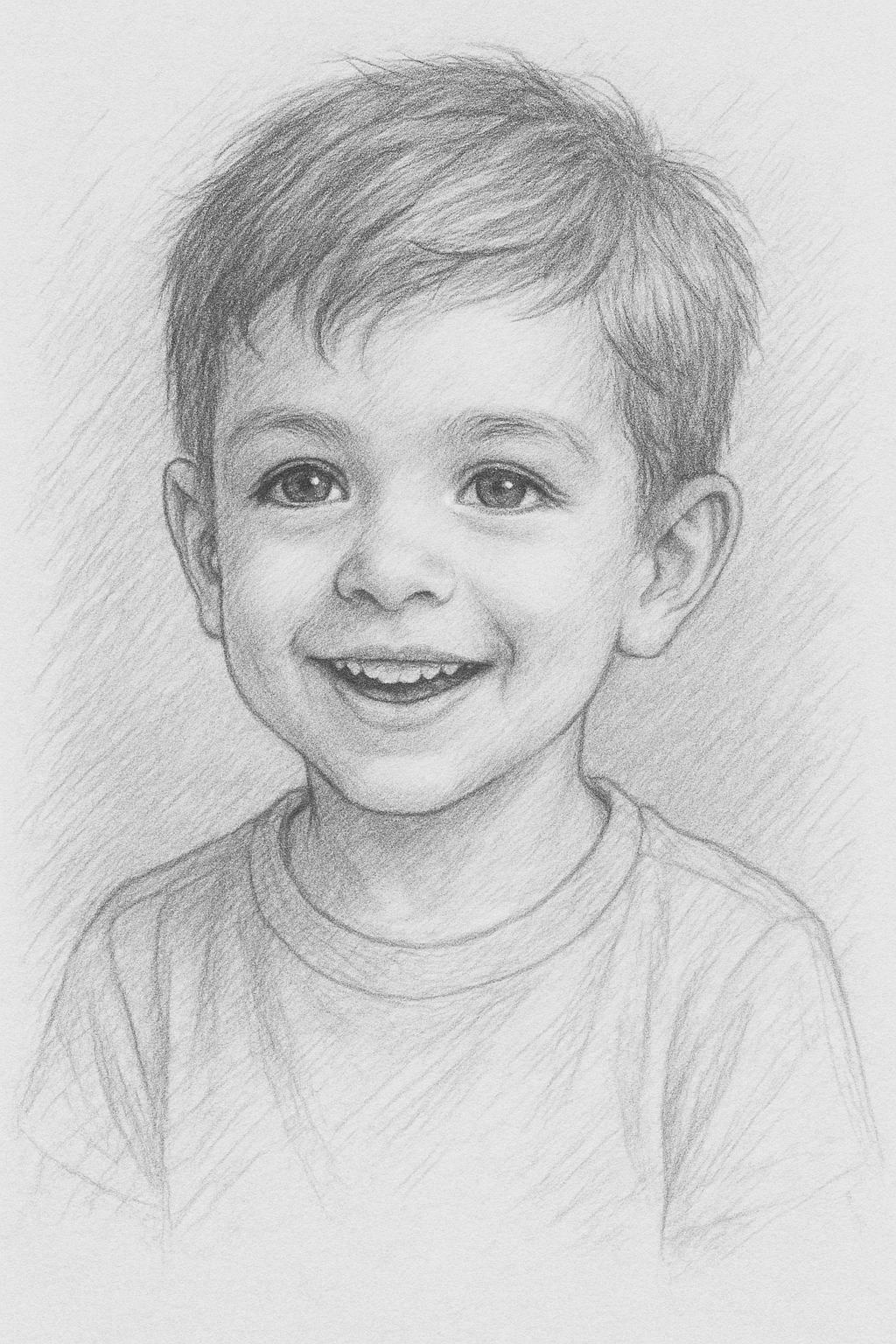 Hand-drawn sketch of a smiling young boy with short hair, representing a Future Baby Sketch concept.