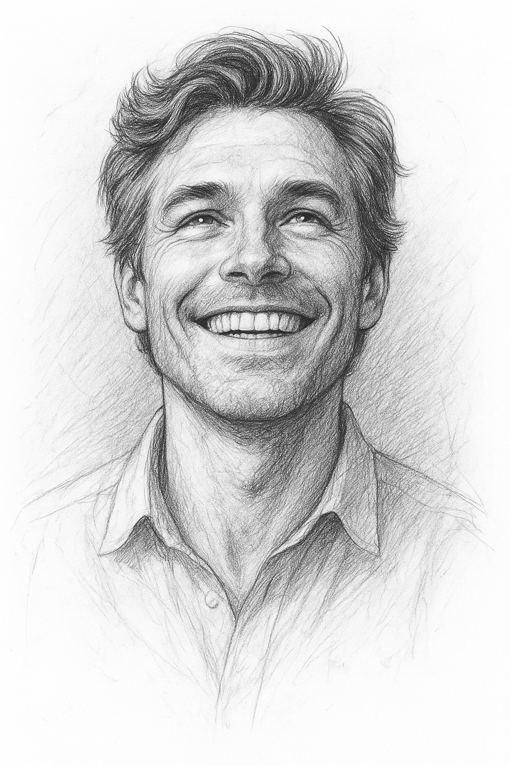Soulmate portrait illustration of a smiling man, showcasing a unique hand-drawn style.